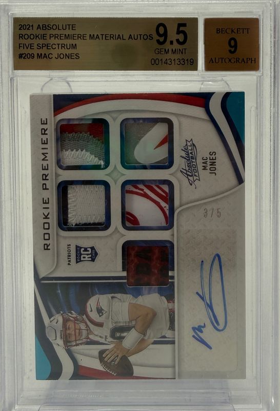 BGS 9.5 - Football Mac Jones #209 Rookie Premiere Material Autos 3/5 Absolute 2021 [0014313319]
