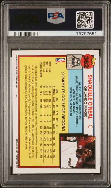 PSA 9 - 1992 Topps Shaquille O'Neal #362 [79797651]