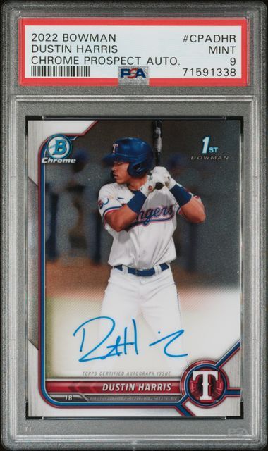 PSA 9 - 2022 Bowman - Dustin Harris - Chrome Prospect Auto #CPADHR [71591338]