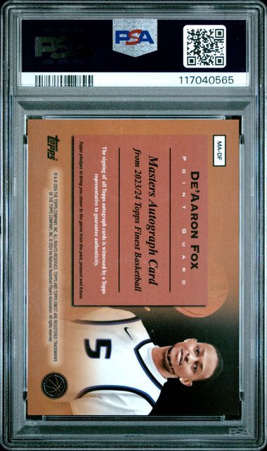PSA 10 - Topps De'Aaron Fox MA-DF Masters Auto - Black Reference 15/25 Topps Finest 2023 [117040565]