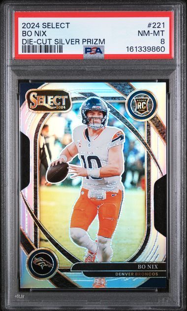 PSA 8 - Panini Bo Nix 221 Die-Cut Silver Prizm Select 2024 [161339860]