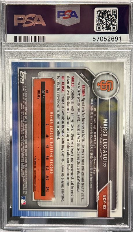 PSA 10 - Marco Luciano #82 Chrome Prospects Bowman 2019 [57052691]