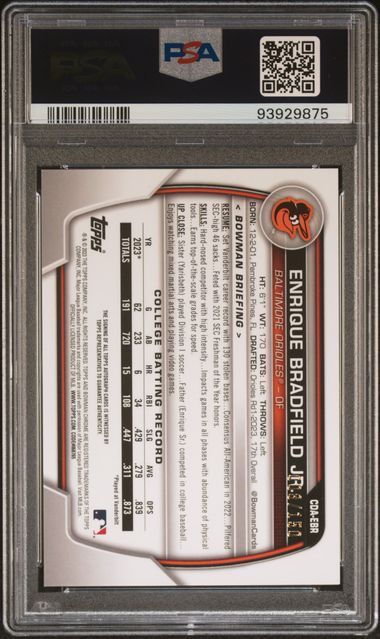PSA 10 - Topps Enrique Bradfield Jr. #CDA-EBR Chrome Pros AU-Blue 008/150 Bowman Draft Chrome 2023 [93929875]