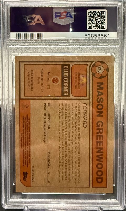 PSA 10 - Topps Mason Greenwood #216 UEFA Champions League 2020 [52858561]