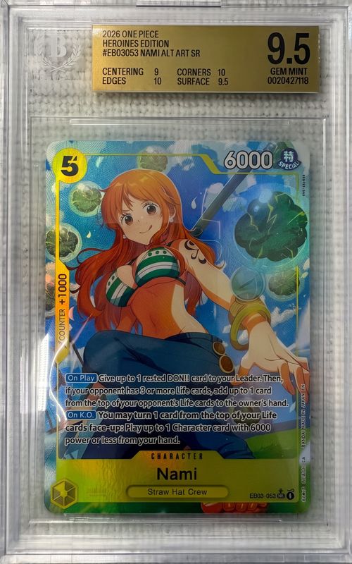BGS 9.5 - One Piece Nami #EB03053 Alt Art SR Heroines Edition English 2026 [0020427118]