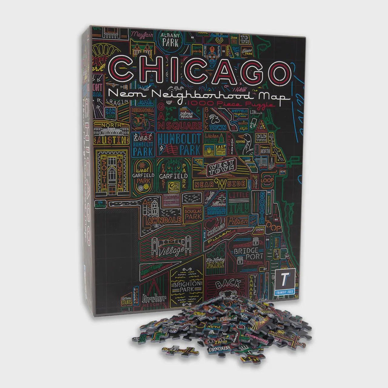 Puzzle: Chicago Neon Neighborhood Map
