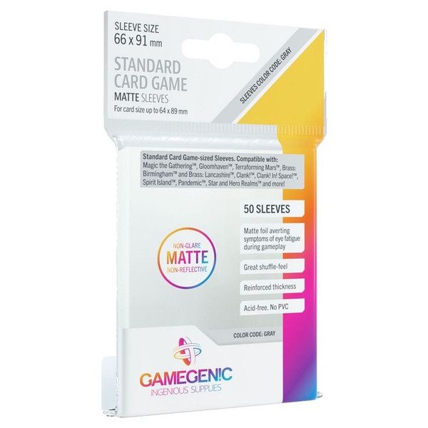 Gamegenic: Matte Sleeves: Standard Card Game Grey (50)