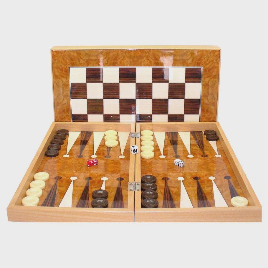 Backgammon Set: 19" Burlwood Decoupage