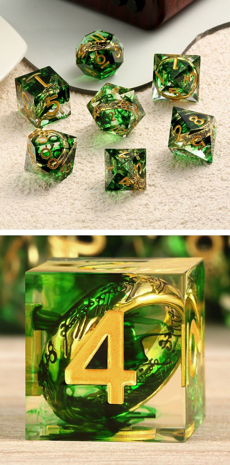 Sharp Edge Dice Set (7pcs) (Rings) [Green]