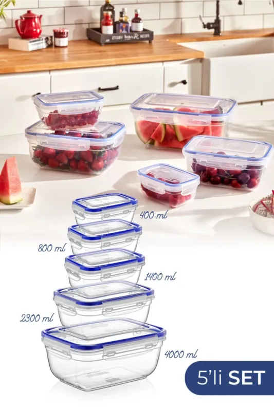 Boîte Alimentaire Set, 5 Pièces RECTANGULAIRE en Plastique