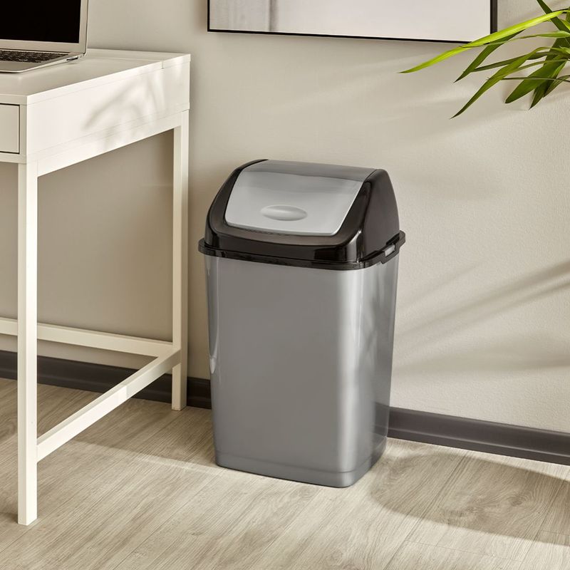 50 Litre  Poubelle en Plastique, Poubelle à Couvercle Basculant, Gris
