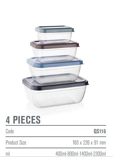 Boîte Alimentaire Set, 4 Pièces Boîtes Alimentaires Rectangulaire en Plastique