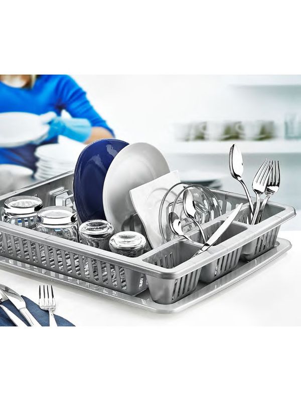 Lot de 2 égouttoirs à vaisselle avec plateau  COULEUR : GRIS