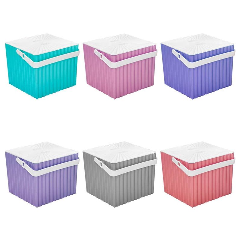 Seau avec anse et couvercle universel en plastique 12 l carré  - 6  COULEURS DISPONIBLES