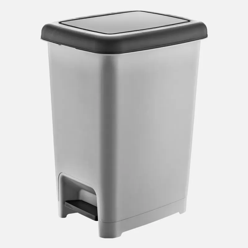 Poubelle à pédale 25 L, rectangulaire, en plastique , avec anses pour accrocher et cacher le sac, noir et anthracite, pour cuisine, bureau, buanderie, atelier, salle de bain COULEUR GRIS