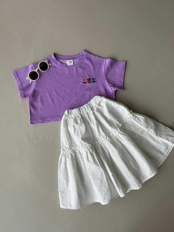 Crop Flower Embroidery Tee