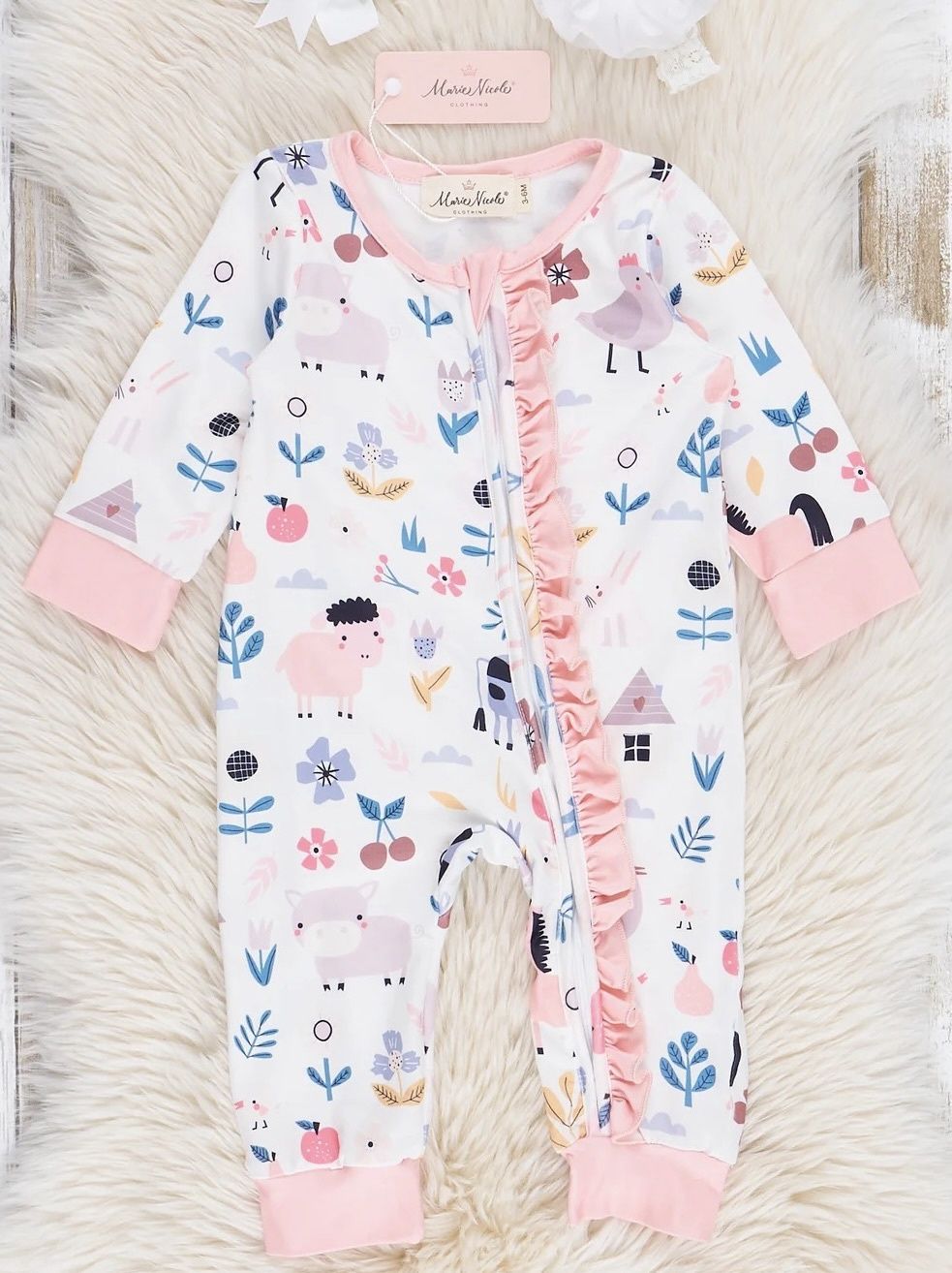 Peach Farm Days Ruffle Sleeper Pajamas