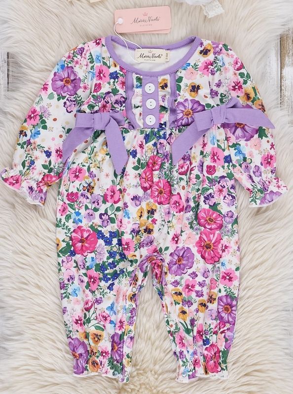 Violet &amp; Magenta Blossoms Ruffle Romper/Outfit