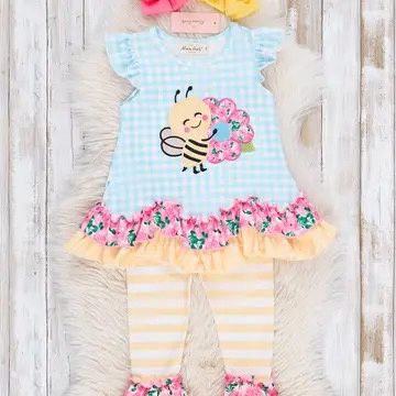 Embroidered Sweet Bee Ruffle Outfit