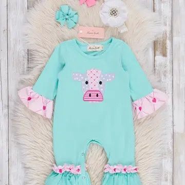 Cow Love Embroidered Ruffle Romper