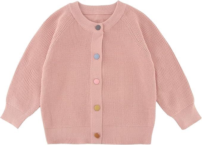 Waffle Knit Sweater w/ Colorful Buttons