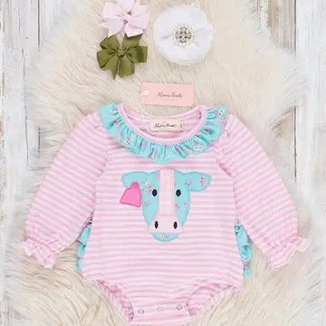 Teal &amp; Pink Floral Embroidered Cow Bubble