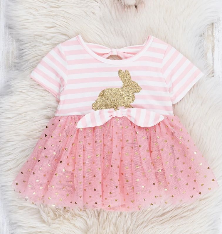 Pink &quot;Gold&quot; Glitter Bunny Dress with Toole Skirt