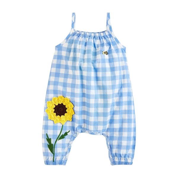 Blue Checked Sunflower Romper