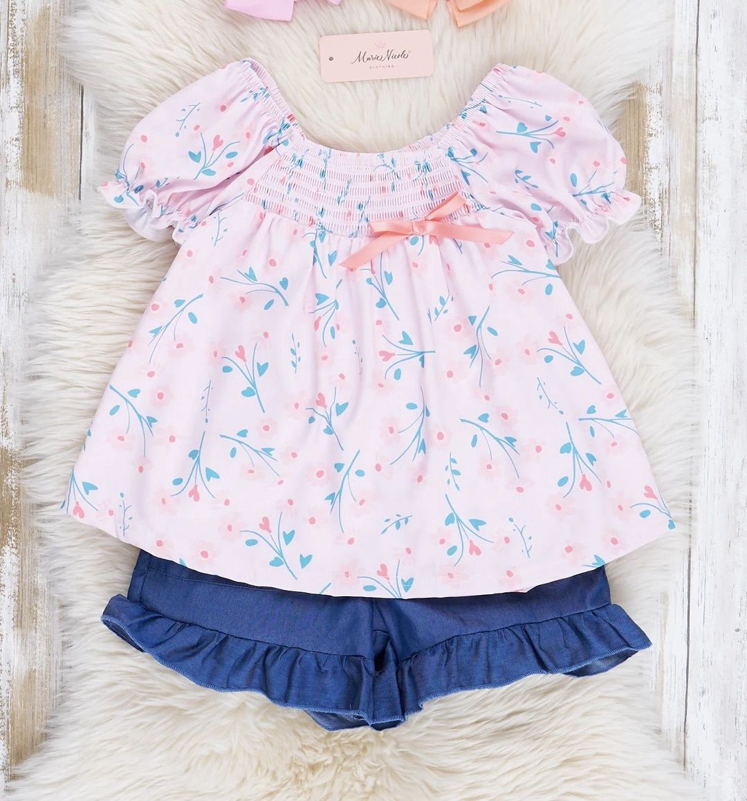 Pink Smocked Garden Chambray Outfit