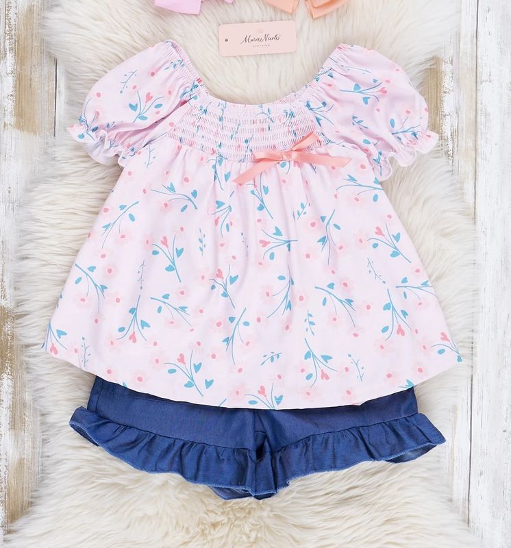 Pink Smocked Garden Chambray Outfit