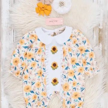 Sunflower Garden Embroidered Ruffle Romper