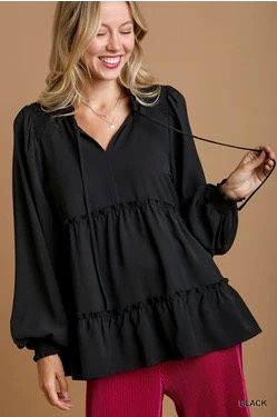 Solid Woven Smocking Detail Top