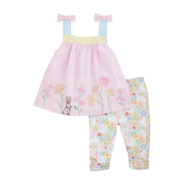 Floral Bunny Pink Striped Sear Sucker Outfit