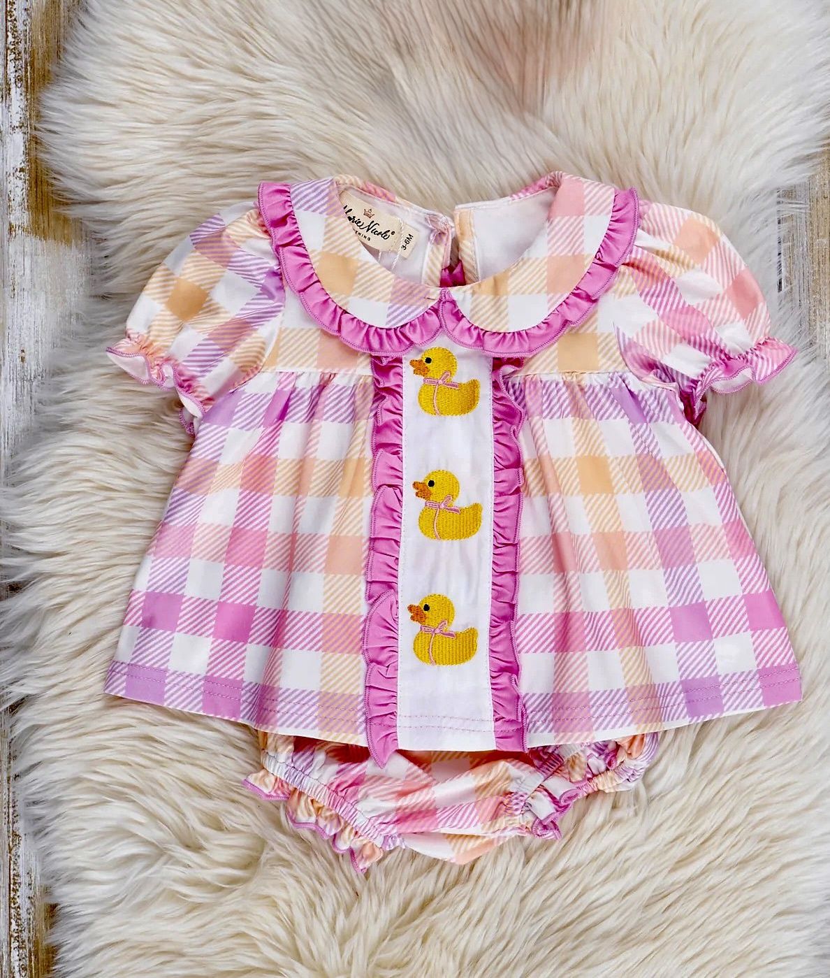 Plaid Embroidered Duckies Bloomers Outfit