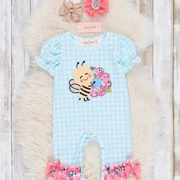 Embroidered Sweet Bee Ruffle Romper