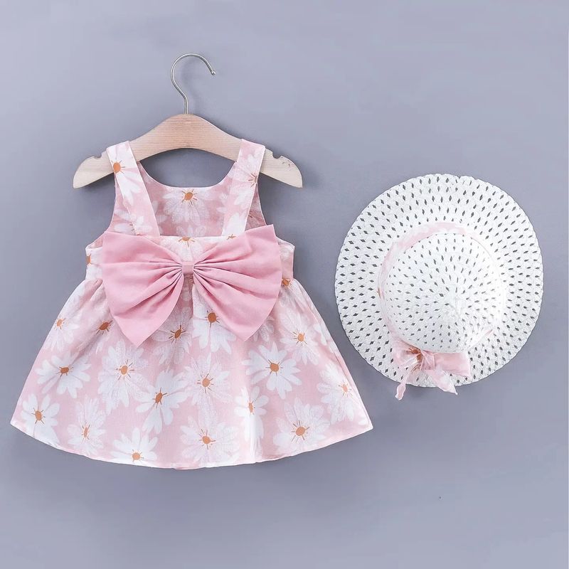 2pcs Baby Girl Daisy/Floral Tank Dress with Hat Set