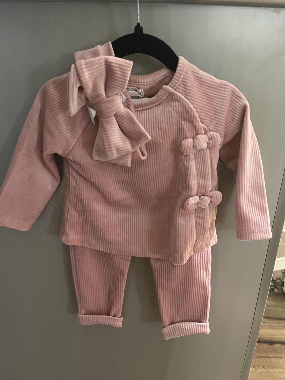 Pink Velour Baby Outfit Set