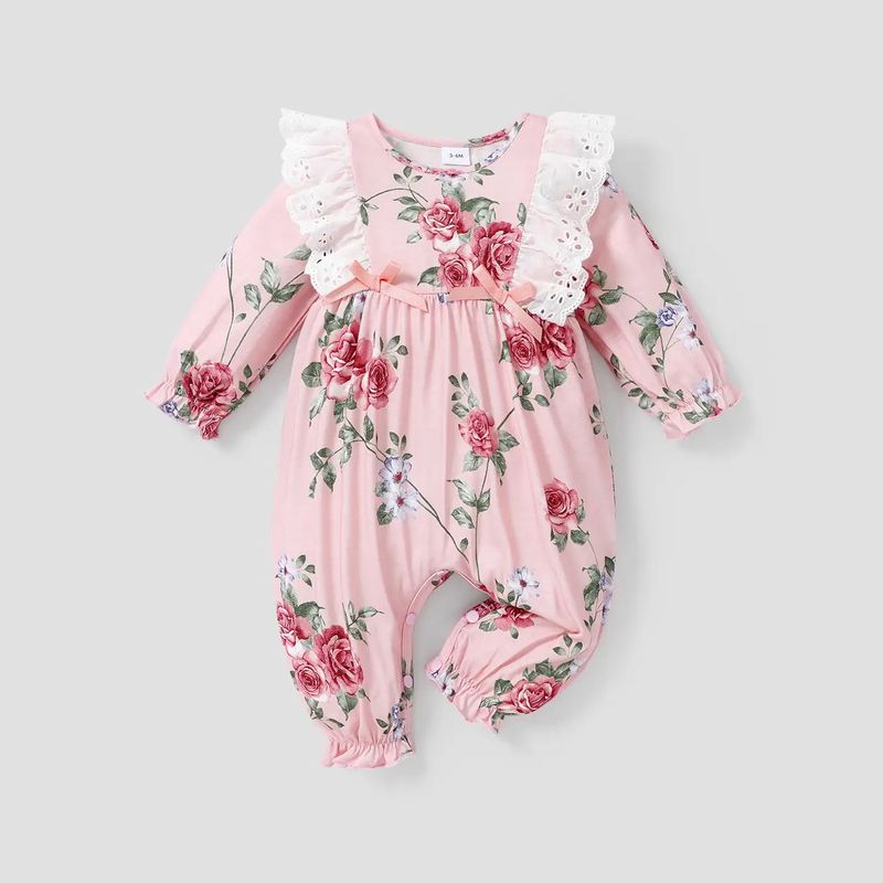 Baby Floral Ruffled Bowknot Jumpsuit