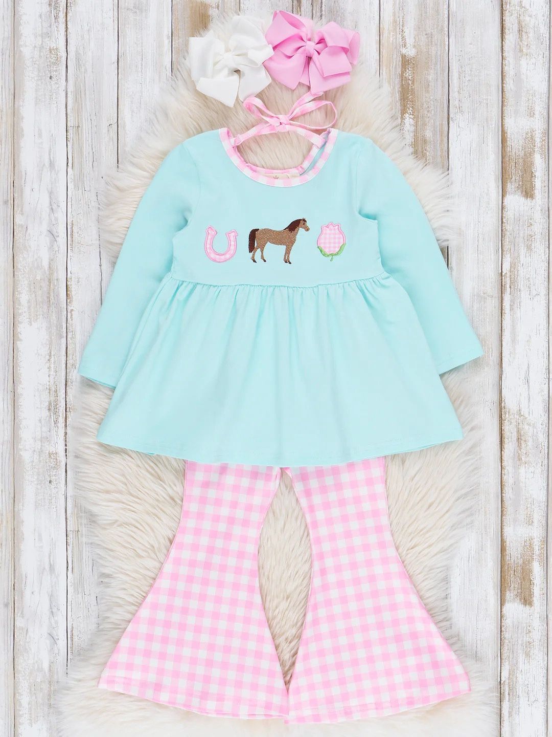 Embroidered Horsing Around Gingham Flare