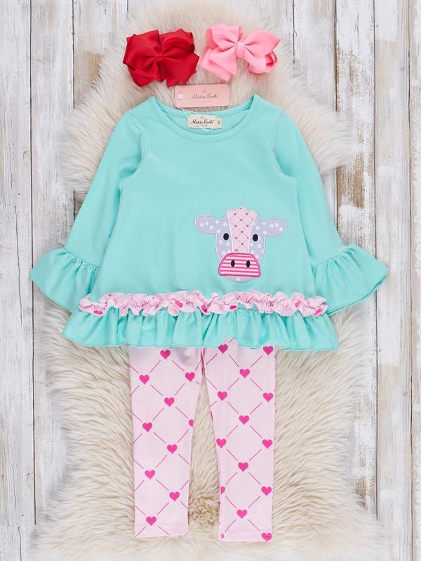 Cow Love Embroidered Ruffle Outfit