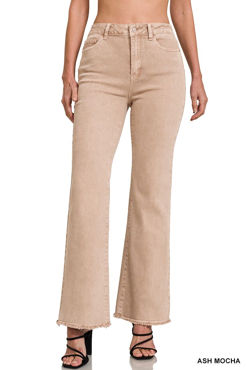 ACID WASH FRAYED CUTOFF HEM STRAIGHT WIDE PANTS