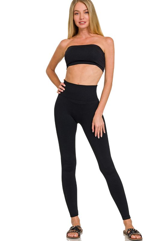 HIGH WAIST DIAMOND SHAPE BAND FLEECE LEGGINGS
