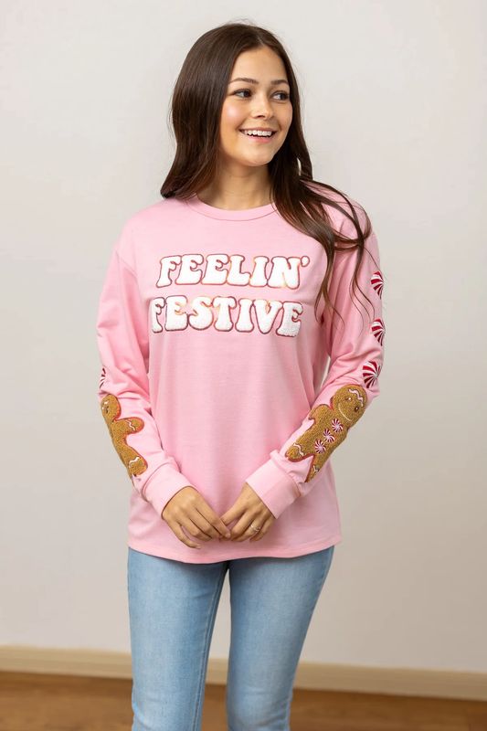 Feeling Festive Pink Sweatshirt