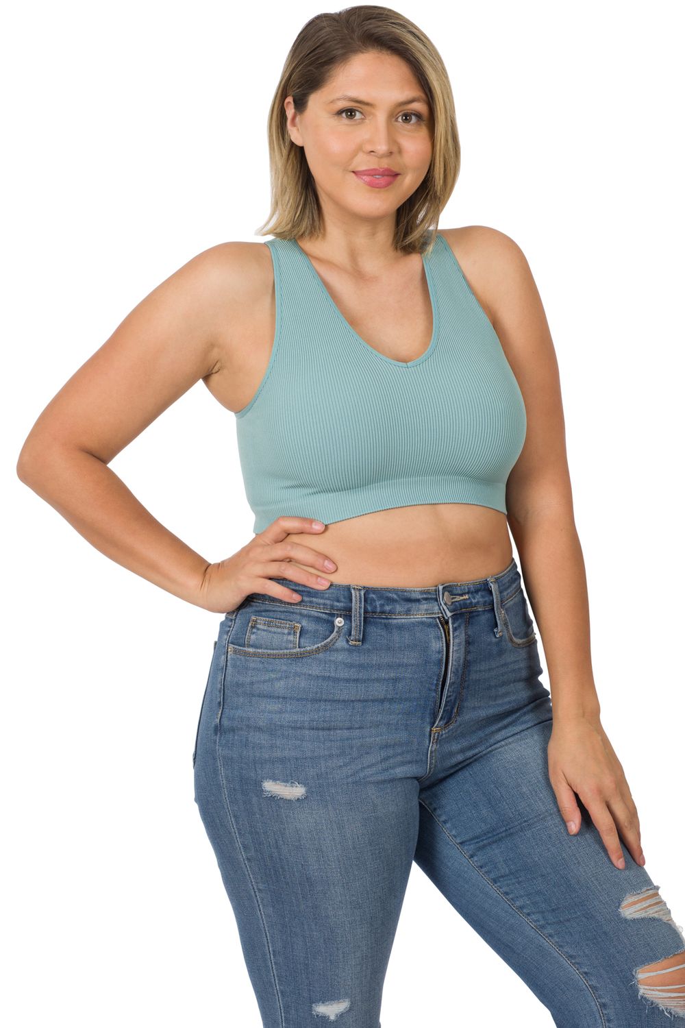 PLUS SEAMLESS RIBBED CROPPED RACERBACK TANK TOP