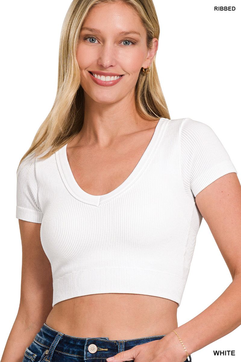RIBBED DOUBLE LAYERED SEAMLESS CROP TOP