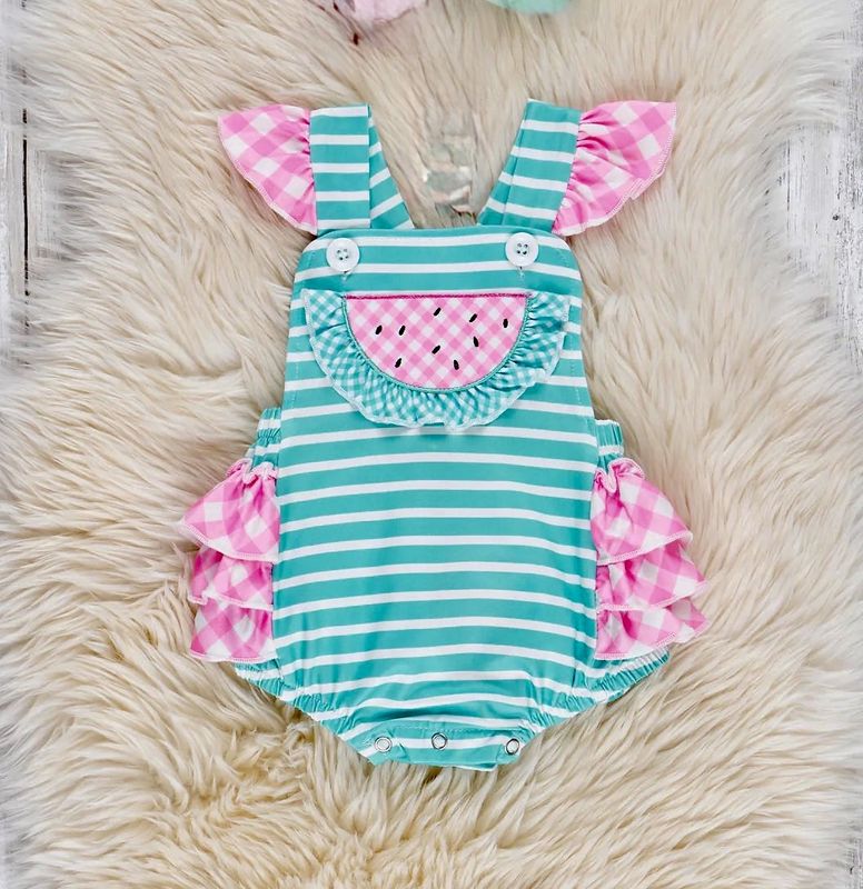 Watermelon Gingham Ruffle Bubble