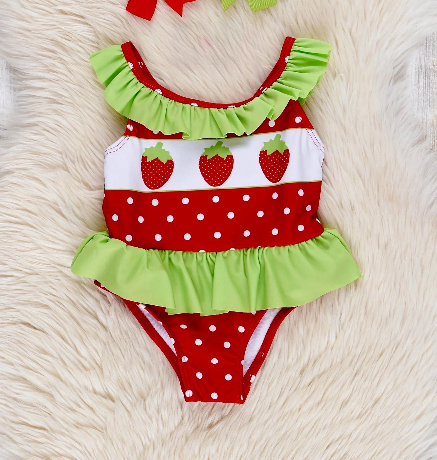 Red &amp; Lime Green Strawberry Swimsuit