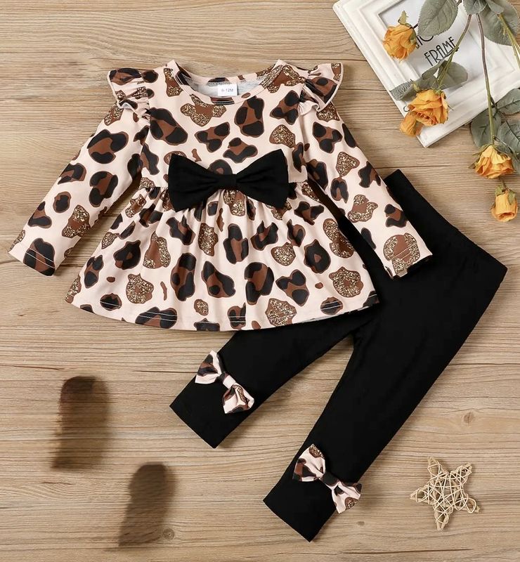 3pcs Baby Girl Leopard Ruffle Set