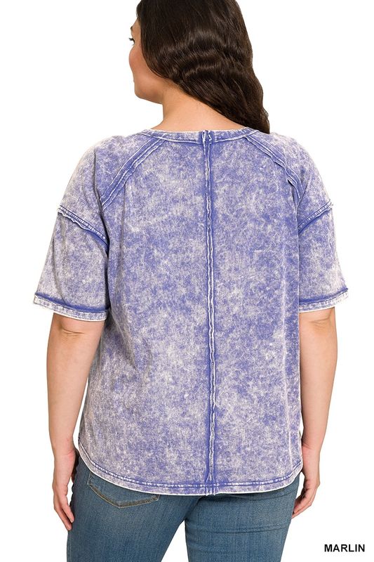 PLUS ACID WASHED ROUND NECK T-SHIRT w/pocket