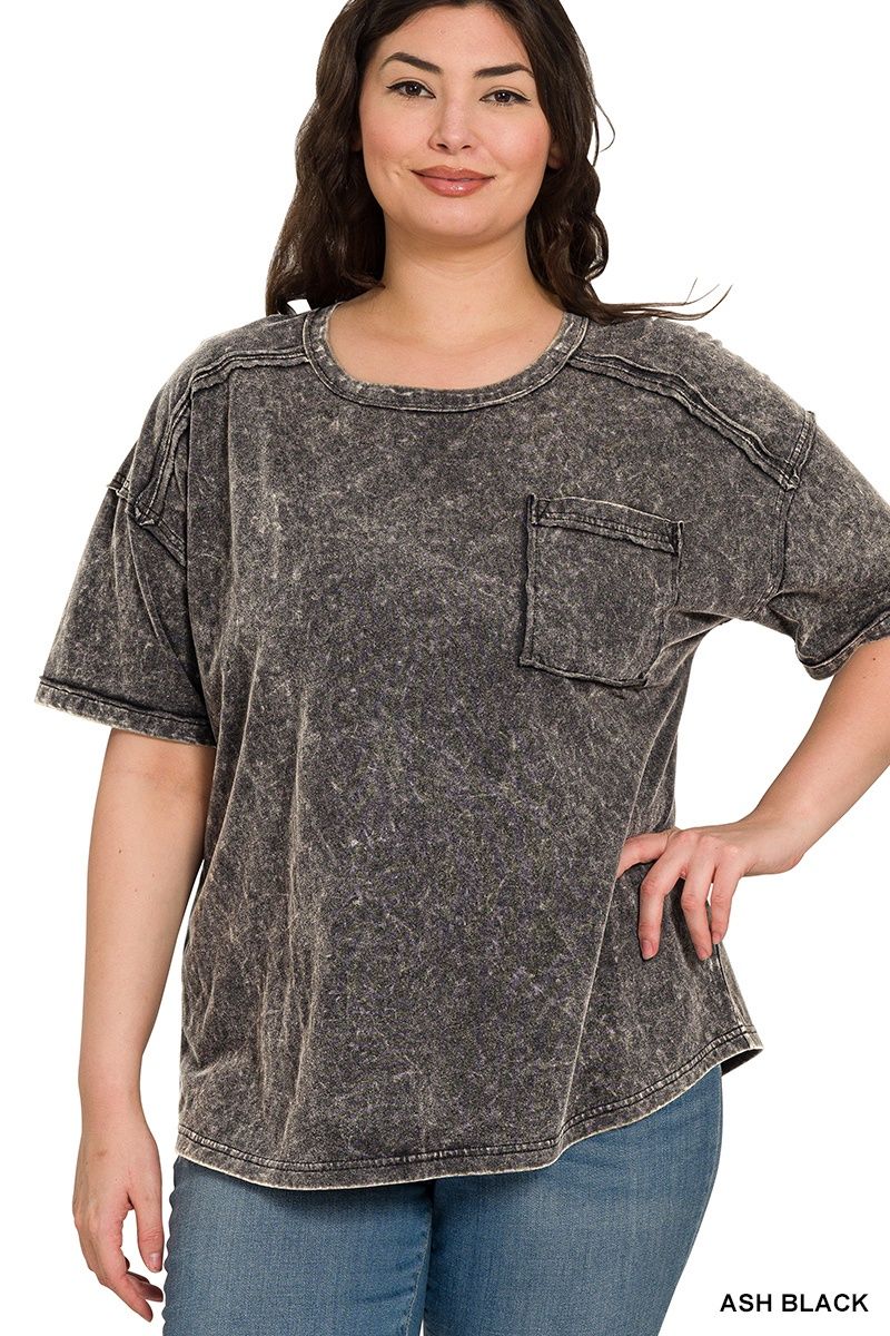 PLUS ACID WASHED ROUND NECK T-SHIRTS